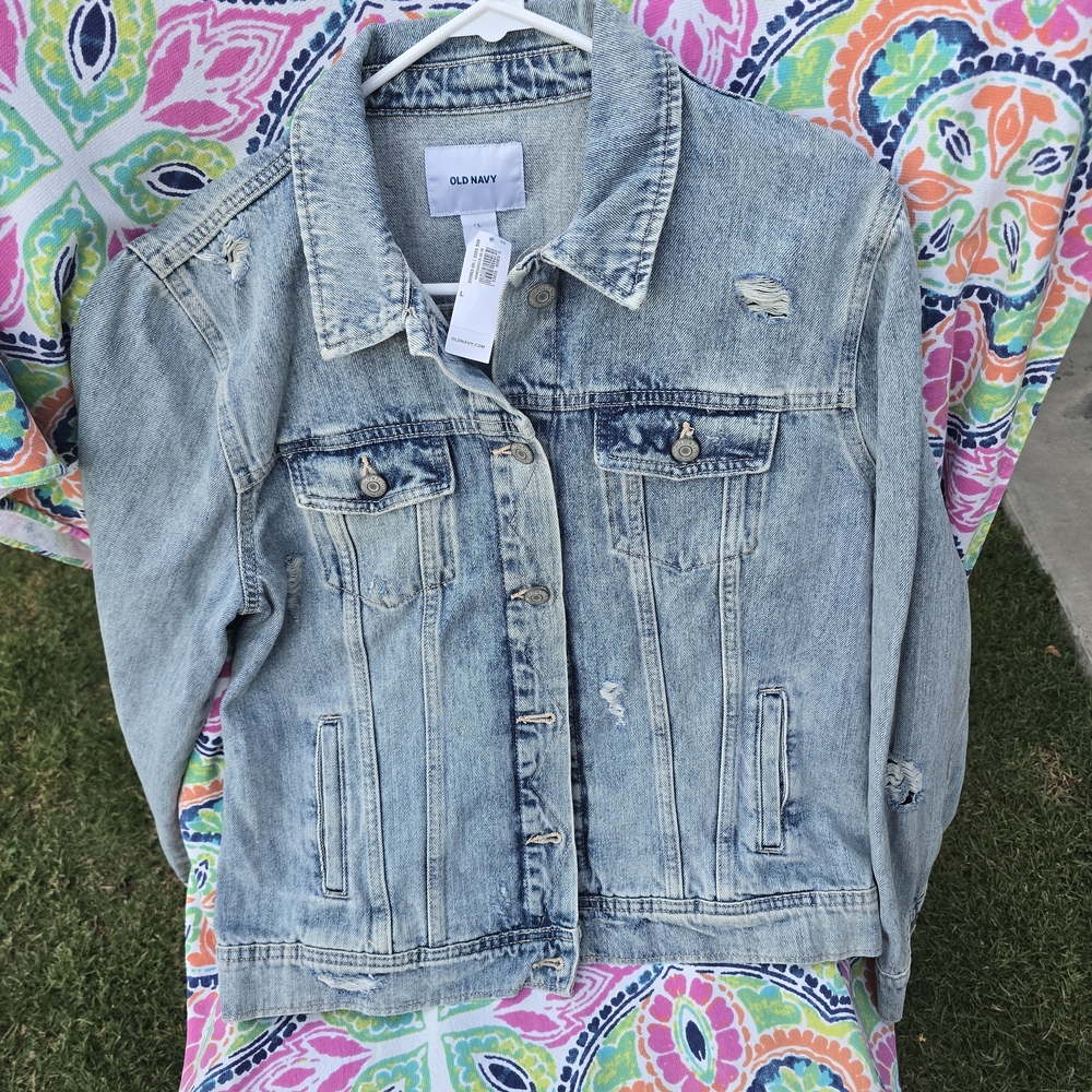 Old Navy Light Blue Distressed Denim Jean Jacket